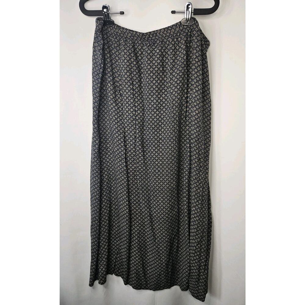 Vintage Studio Black Polyester Elastic Waist Printed Skirt Size 1X Boho Cottage